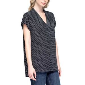 Pleione Black & White Comma Print Cap Sleeve Blouse V neck  Women's S 3331